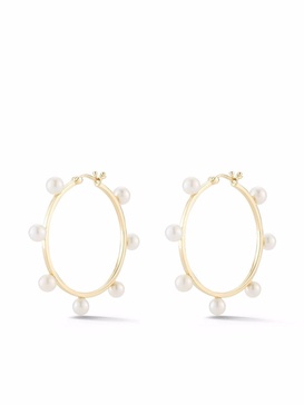 14kt yellow gold large pearl dot hoop earrings