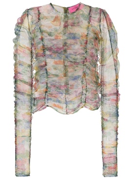 floral-print sheer blouse