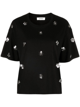 floral-embellished cotton T-shirt