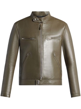 zip-up leather jacket