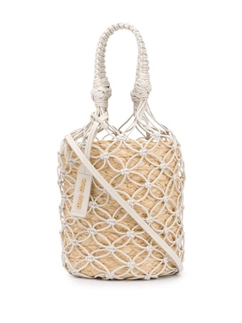 mesh and straw bucket bag