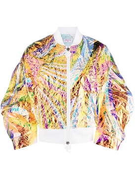 Iride-print iridescent bomber jacket