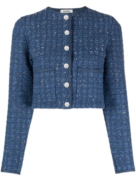 sequin-embellished cropped tweed jacket