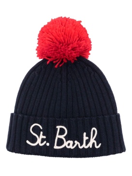 pompom detailed ribbed-knit beanie