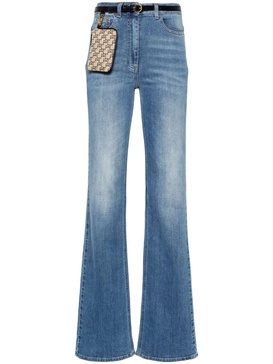 monogram-embroidered bootcut jeans