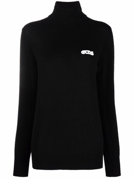 embroidered logo roll neck jumper