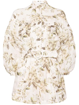 all-over floral print linen playsuit