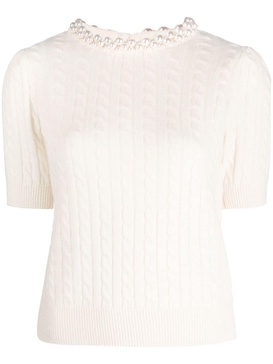 faux-pearl embellished knitted top