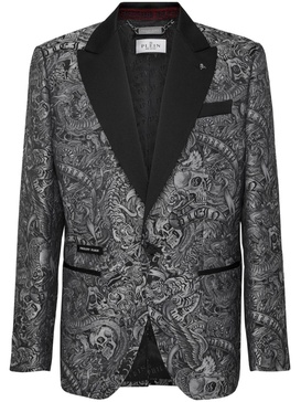 tattoo-print twill blazer