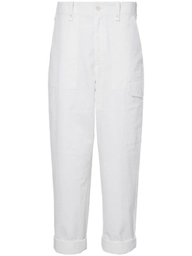 tapered-leg cotton-linen blend trousers