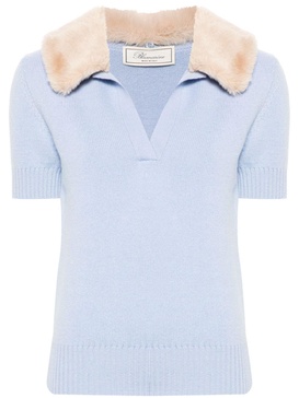 faux-fur collar polo top