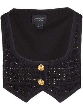 sequin-embelished bouclé cropped top