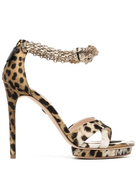 ocelot-print panther-head 120mm sandals