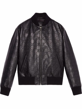 black GG debossed leather jacket