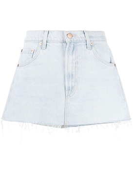 mid-rise frayed denim skirt