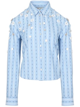 floral-appliqué striped shirt