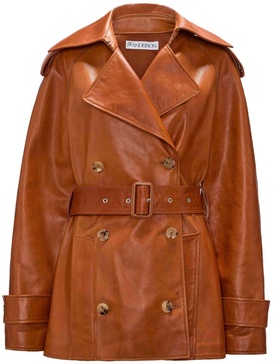 Brown Leather Trench Jacket