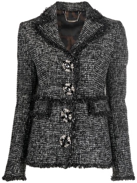 belted-waist tweed blazer