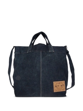 logo-patch denim tote bag