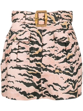 Pink Matchmaker Safari Tiger-Print Linen Shorts