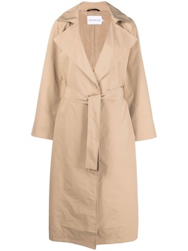 belted gabardine trench coat