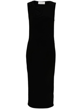 asymmetric-neck sleeveless midi dress