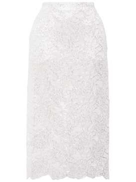 laminated lace midi skirt