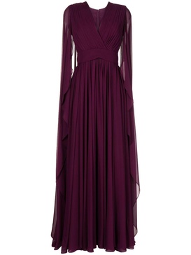 cape-effect pleated gown