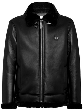 logo-patch faux-leather bomber jacket