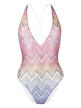 V-neck zigzag-print swimsuit