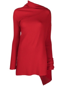 Red Merino Wool Asymmetric Sweater