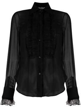 ruffled-detail sheer-sleeve shirt