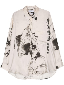 illustration-print silk shirt