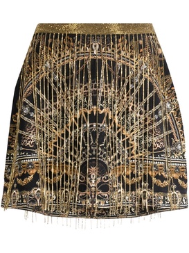 fringed silk miniskirt