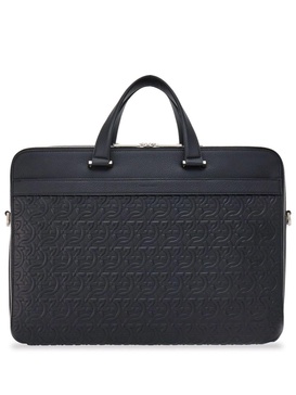 Black Monogram Embossed Leather Briefcase