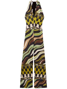 Fiamme-print halterneck jumpsuit