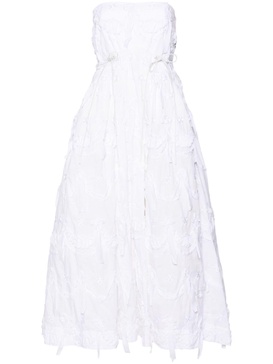 White Floral-Embroidered Flared Dress