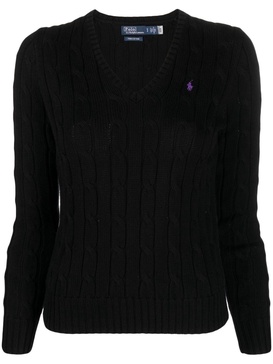 V Neck Braided Sweater - 010 Polo Black / XS