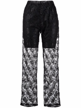 floral lace-overlay trousers