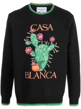 floral-intarsia crew-neck jumper