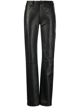 all-over embossed-logo leather trousers