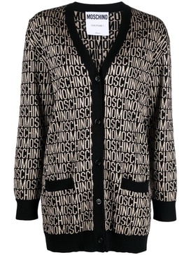 logo-jacquard virgin wool cardigan