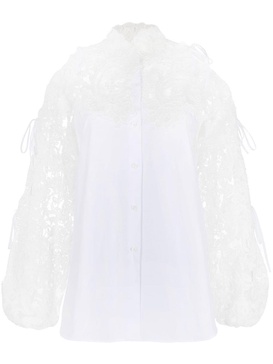 lace-panelling cold-shoulder blouse