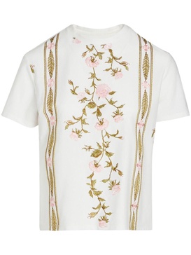 floral-embroidered cotton T-shirt