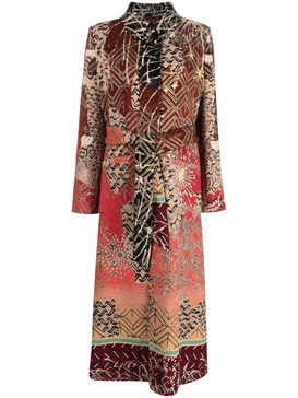 patterned-jacquard belted midi coat