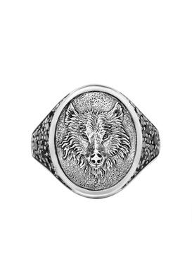 sterling silver Wolf diamond signet ring