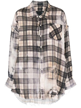 plaid-pattern distressed cotton shirt