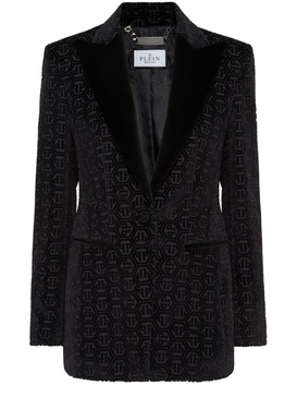 monogram velvet single breasted blazer