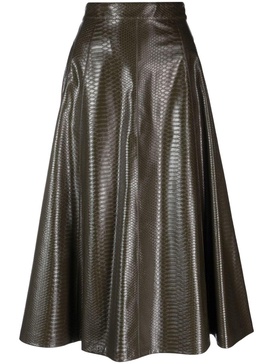 snakeskin-effect faux-leather midi skirt