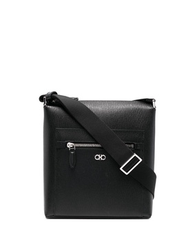 black Gancini leather messenger bag